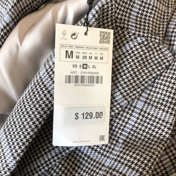 Zara Longline Check Houndstooth Plaid Double Breasted Coat NWT - Picture 6 of 6